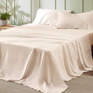 🆕 4 Pieces Pink Luxury California King Polyester Microfiber Cooling Bed Sheet